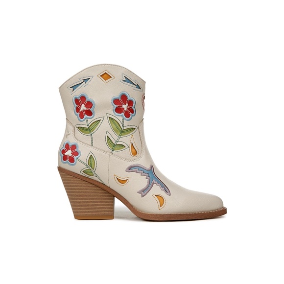 Zodiac Floral Embroidered White Ankle Boots - Picture 2 of 9